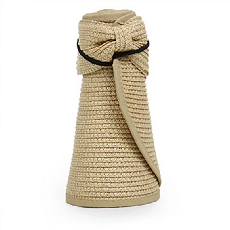 Women's Foldable Straw Sun Visor Hat – Wide Brim UV Protection Beach Cap