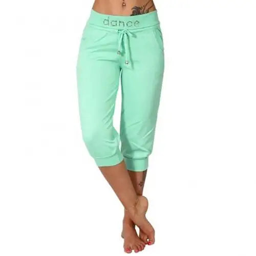 Women's 3/4 Cropped Sports Pants – Plus Size Drawstring Casual Trousers
