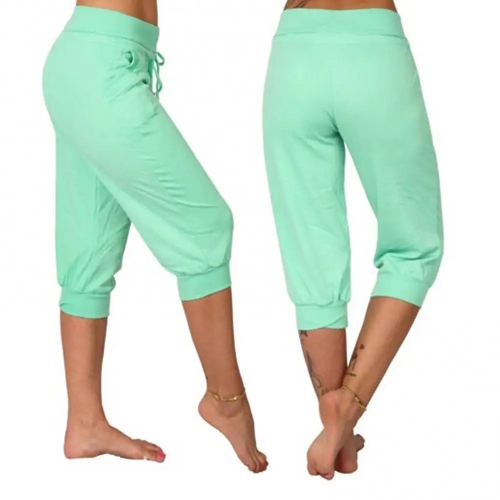 Women's 3/4 Cropped Sports Pants – Plus Size Drawstring Casual Trousers