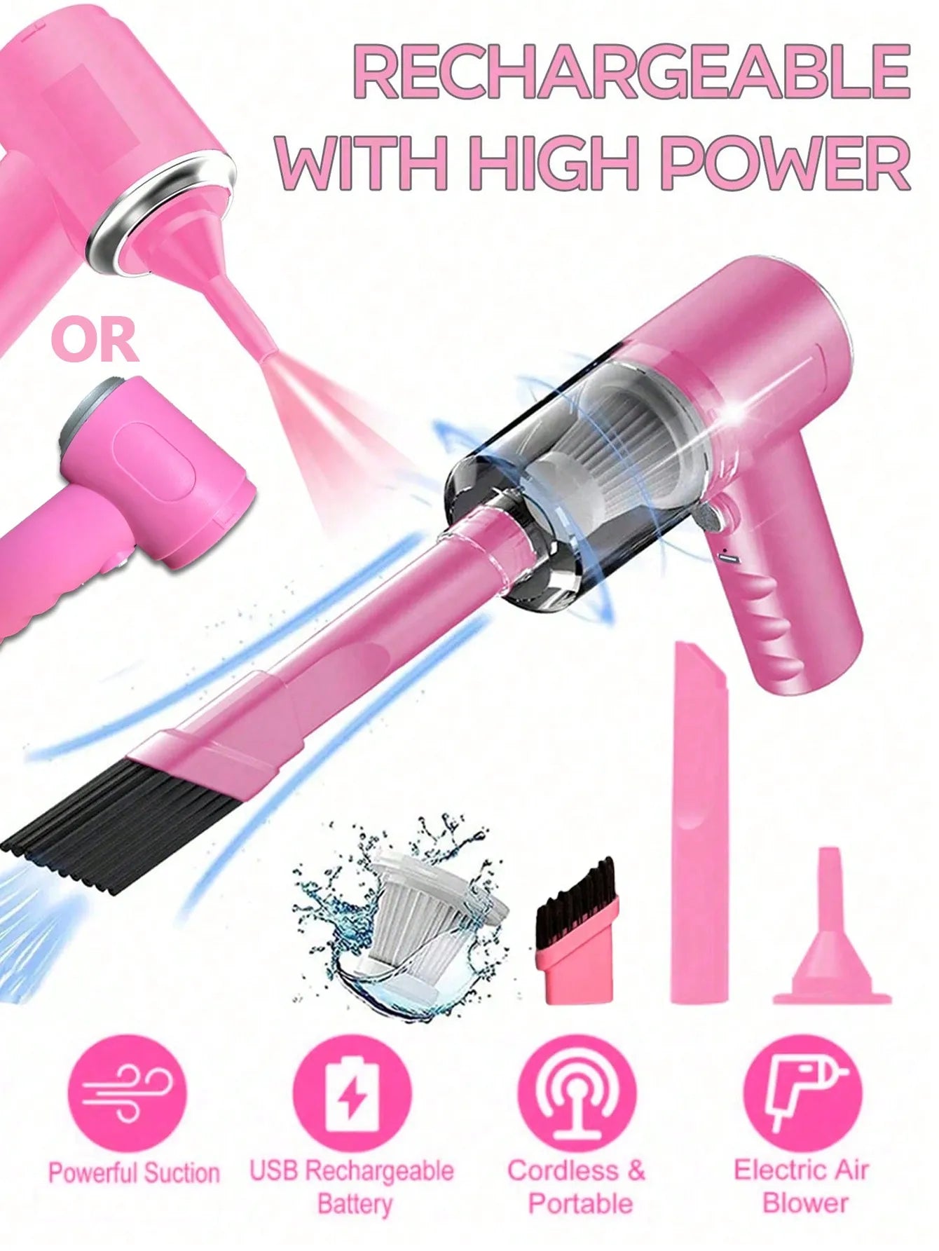 3-in-1 Portable Vacuum Cleaner – USB Rechargeable, Suction & Blowing