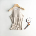 Women’s Halter Neck Camisole Tank Top – Built-In Chest Pad