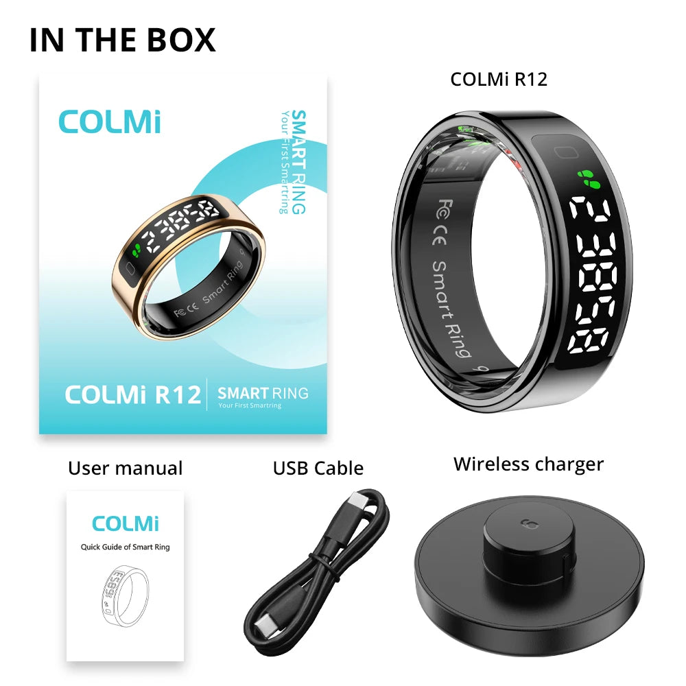 COLMI R12 Smart Ring – Display Screen, Wireless Charging, 5ATM Waterproof