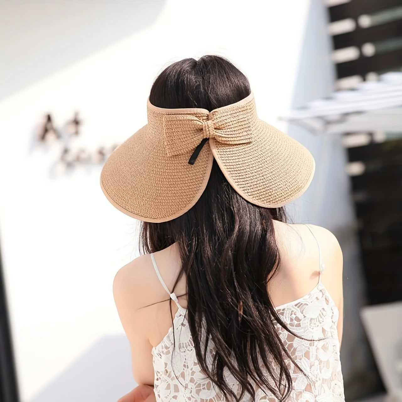 Women's Foldable Straw Sun Visor Hat – Wide Brim UV Protection Beach Cap