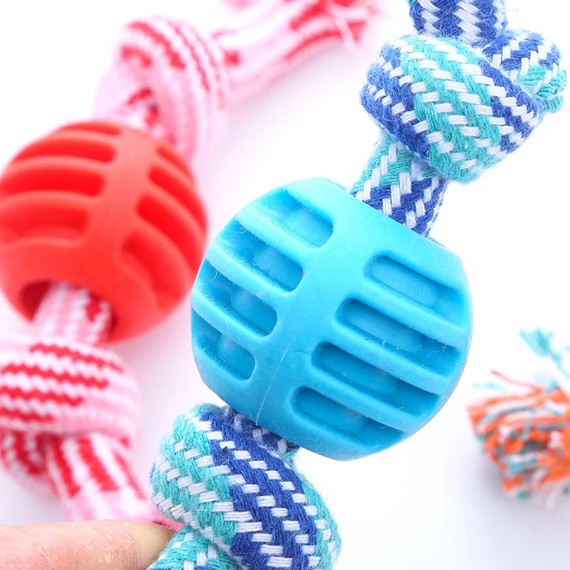 Cotton dog toy, cotton rope and double knot ball