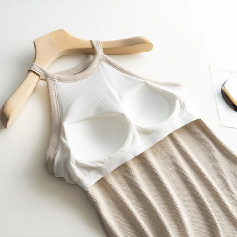 Women’s Halter Neck Camisole Tank Top – Built-In Chest Pad