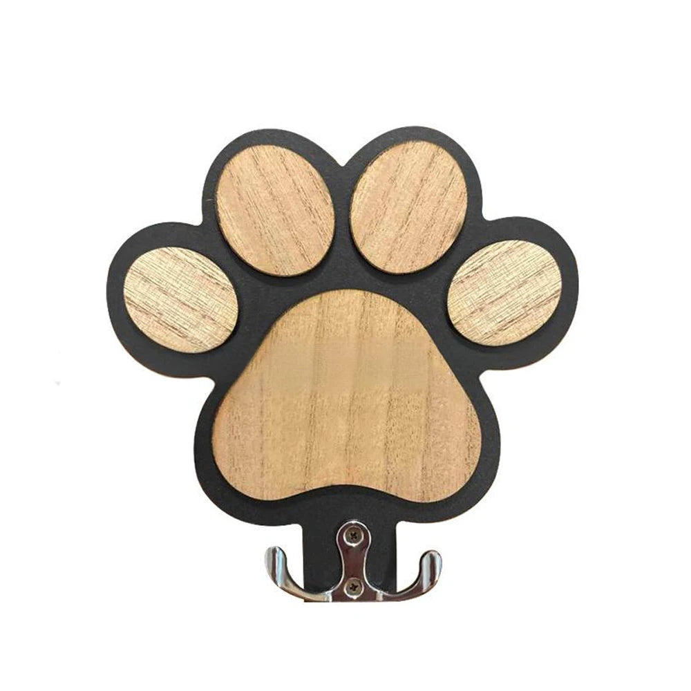 Paw Print Wooden Dog Leash Hanger Wall Hook for Collars & Coats