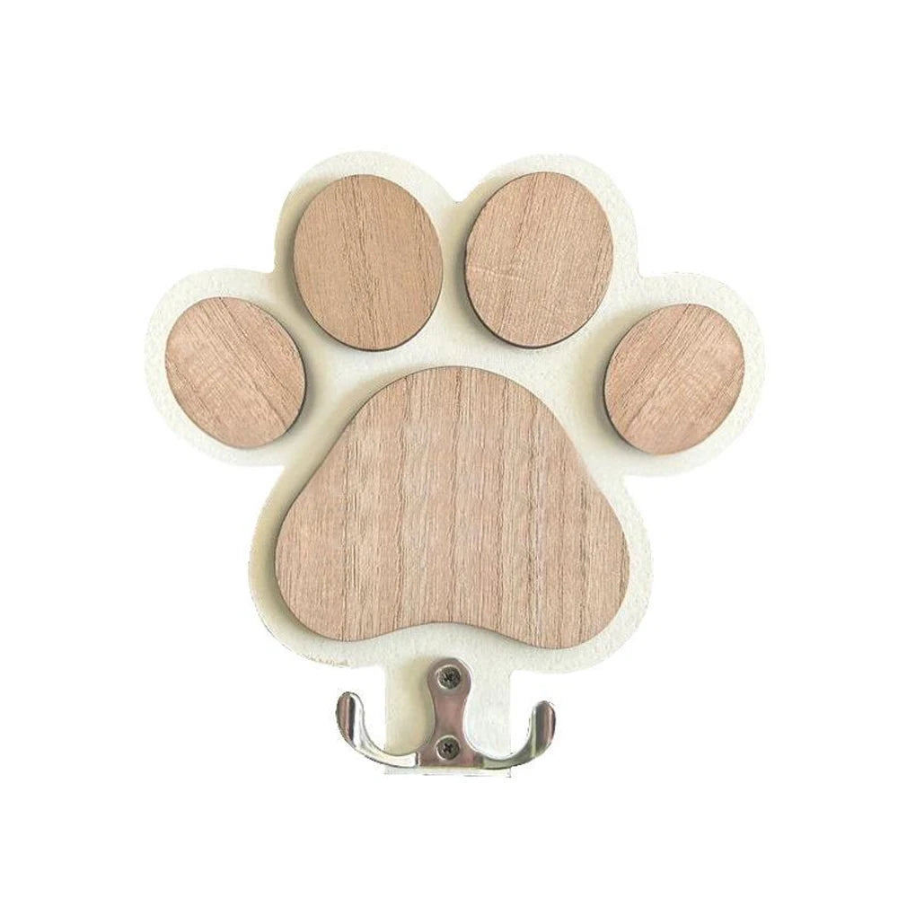Paw Print Wooden Dog Leash Hanger Wall Hook for Collars & Coats